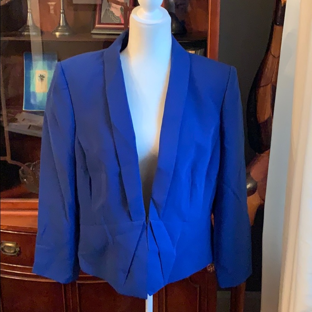 Royal blue women’s suit jacket and skirt